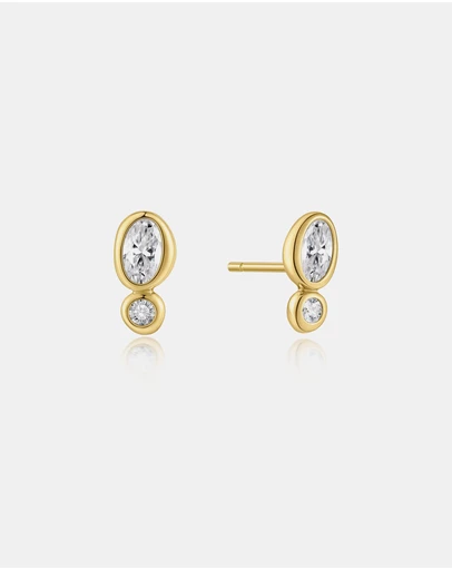 Ania Haie - Gold Bezel Organic Pebble & Round Stud Earrings
