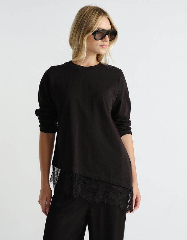 Decjuba - Sofia Lace Trim Long Sleeve Top