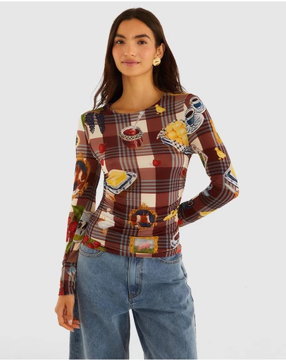 Farm Rio - Country Table Tartan Jersey Blouse