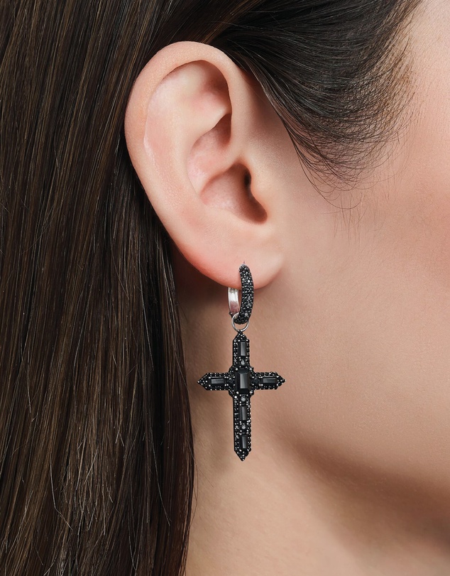 THOMAS SABO - Single Cross hoop earring with black zirconia
