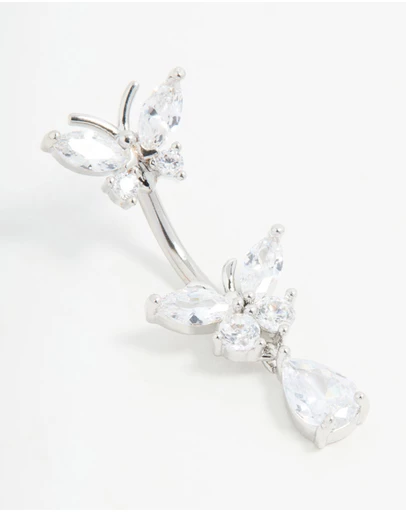 Lovisa - Surgical Steel Cubic Zircornia Double Butterfly Drop Belly Bar
