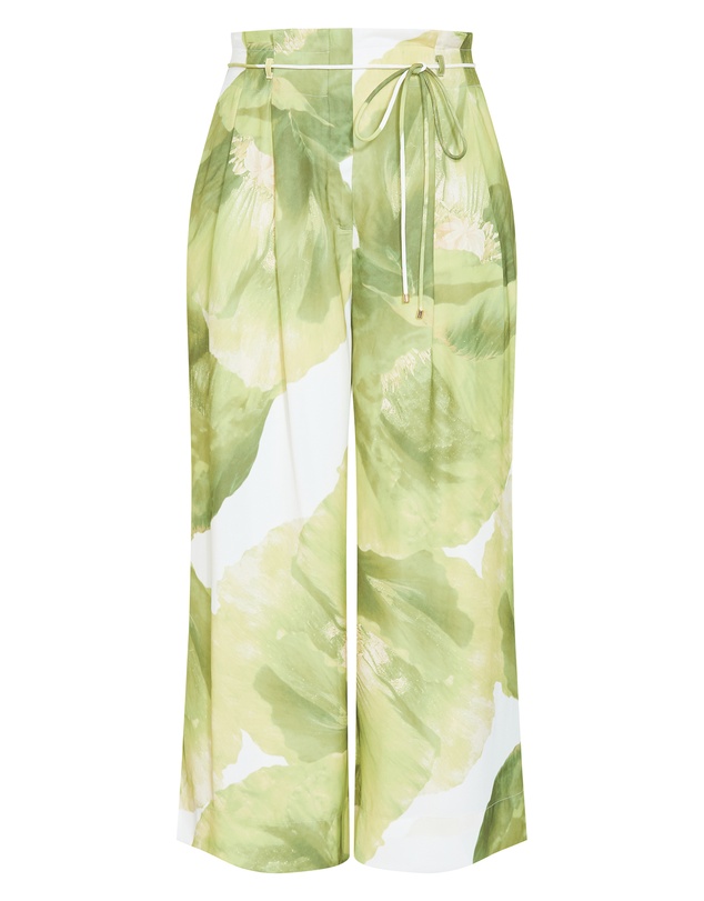 City Chic - Plus size Elisa Matcha Print Wide Leg Pant - ivory