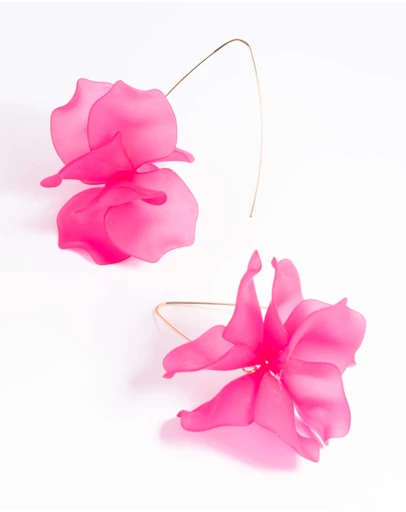 Lovisa - Fuchsia Frosted Flower Drop Earrings