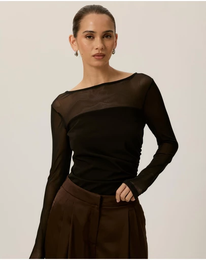 Tussah - Amelia Sheer Panel Gathered Long Sleeve Top