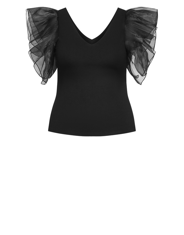 City Chic - Plus size Sierra Ruffle Sleeve Top - black