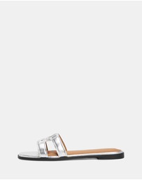 Tommy Hilfiger - Logo Strap Metallic Mules - Women's