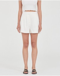 FRIEND of AUDREY - The Linen Blanket-Stitch Shorts