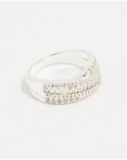 Lovisa - Silver Plated Cubic Zirconia Crossover Baguette Ring