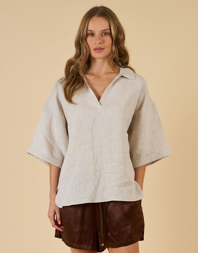 CAMIXA - Elba Linen V-Neck Top