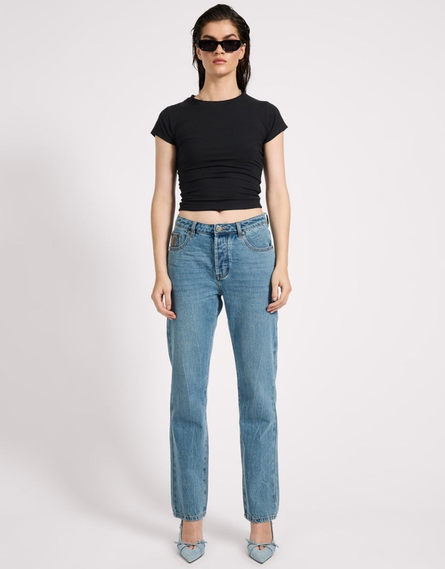 ONE TEASPOON - Austins Mid Waist Relaxed Straight Leg Jeans - Blue Crush