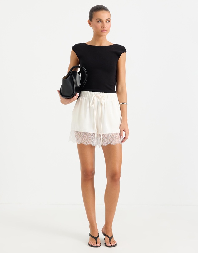 Calli - Lucy Satin Lace Hem Shorts