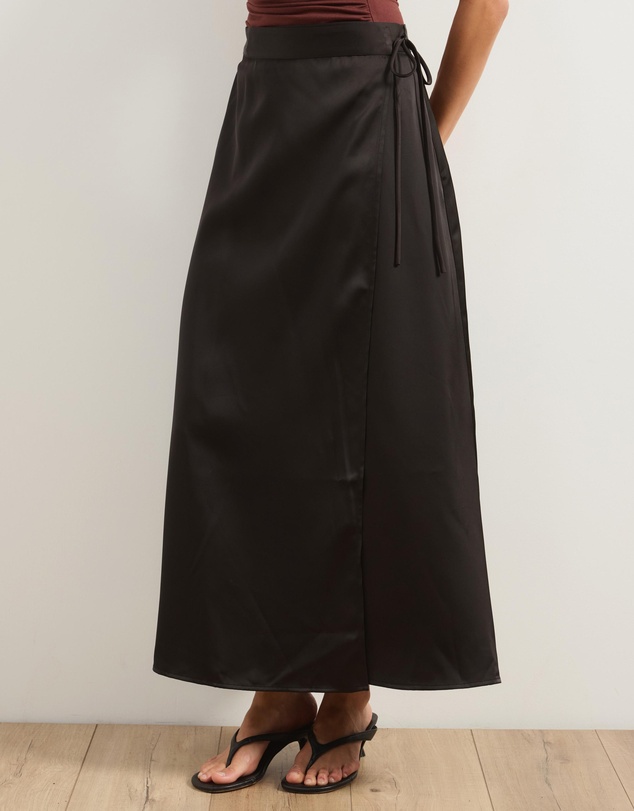 Atmos&Here - Thea Satin Wrapped Tie Midi Skirt
