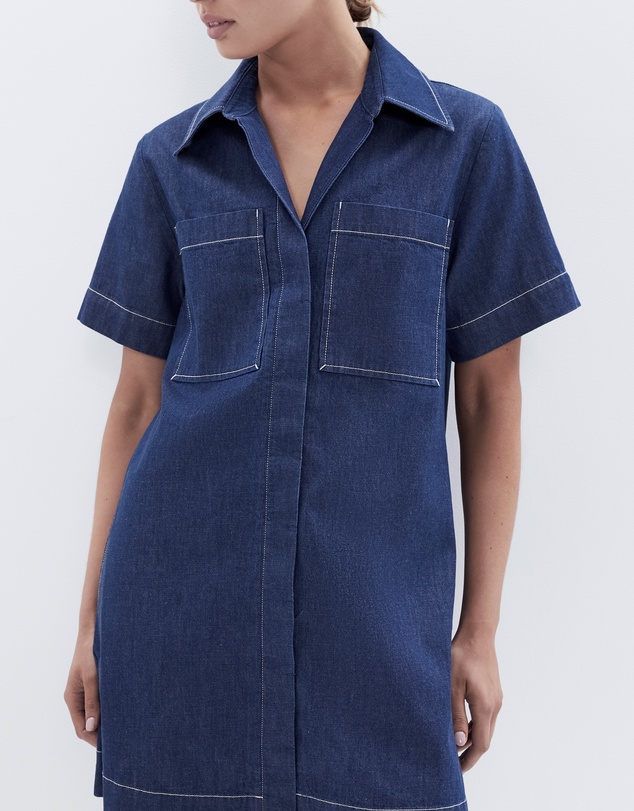 UNISON - Collared Denim Utility Dress