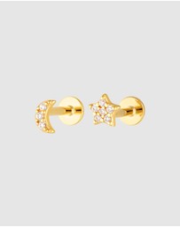 HOUSE OF SLANI - Moon & Star Crystal Studs Flat Back Piercing