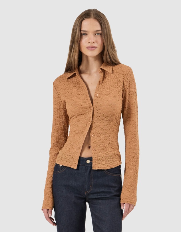 Rolla's - Daisy Lace Long Sleeve Shirt - Caramel
