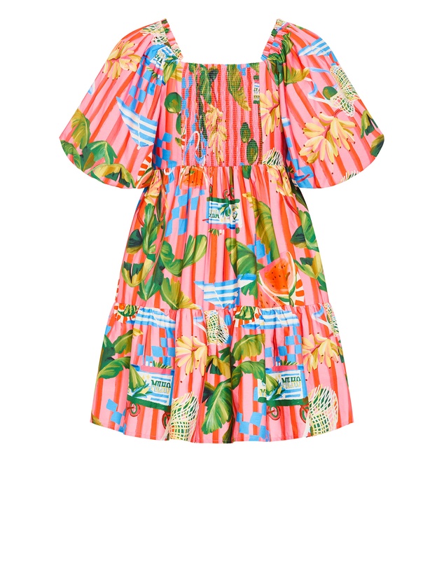 City Chic - Plus Size Fantasy Holiday Print Puff Sleeve Mini Dress - pink