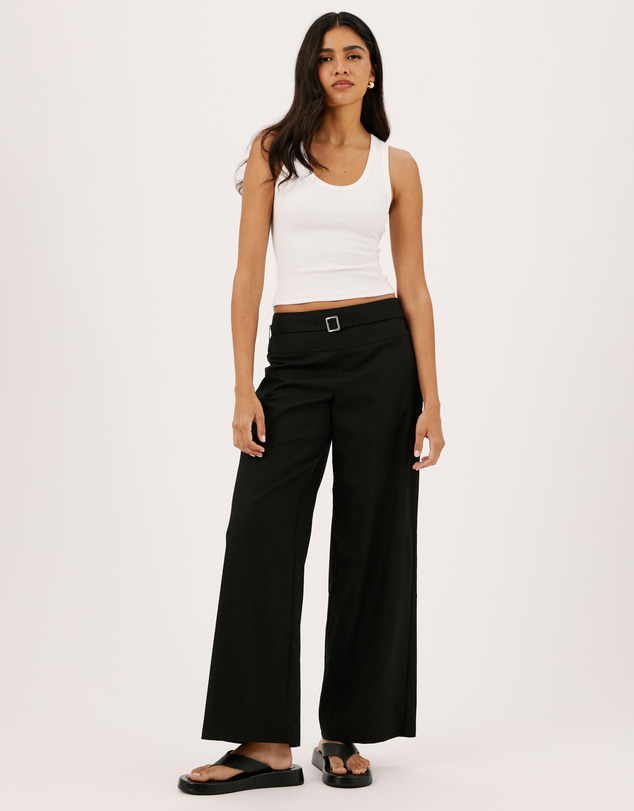 Atmos&Here - Lyra Mid Rise Linen Blend Pants with Tie