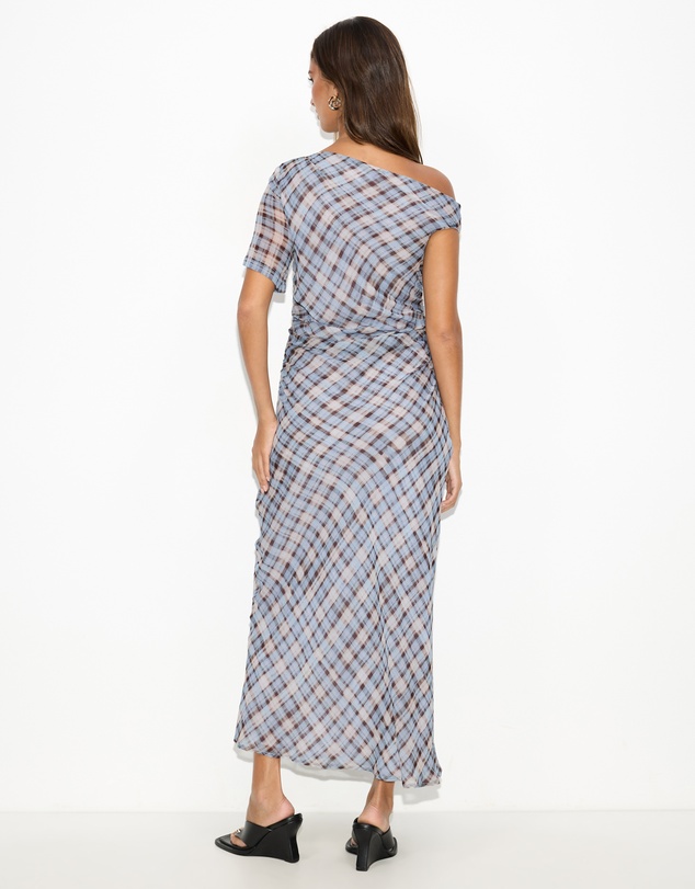 Dazie - Afloat Check Asymmetric Maxi Dress