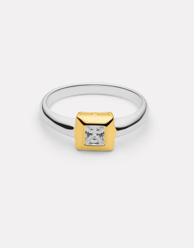 Najo - Halo 2-Tone (Sil/Yell) Cubic Zirconia Ring