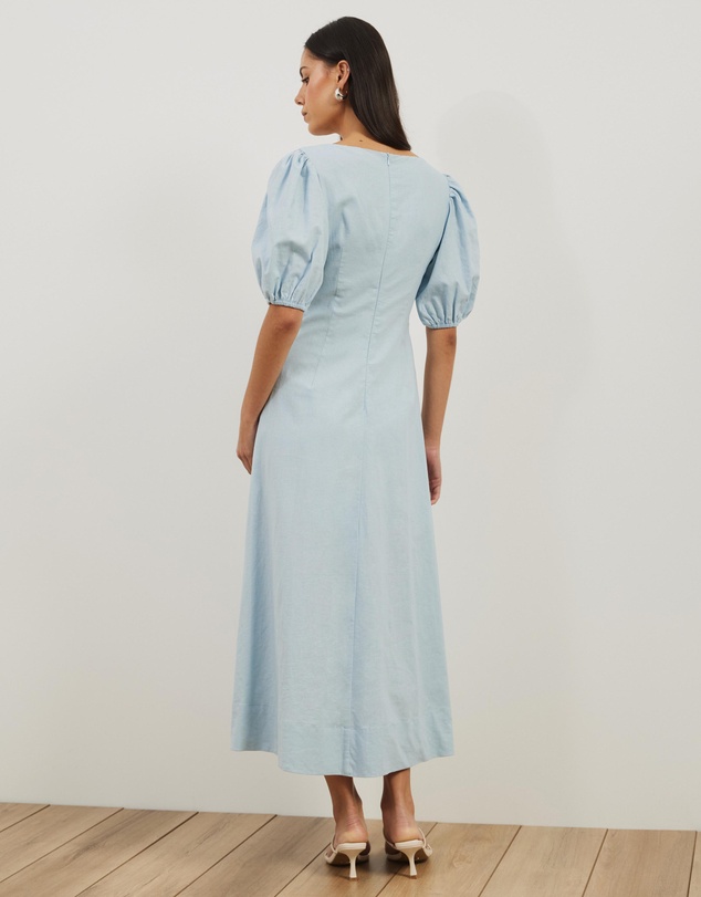 Atmos&Here - Ava Linen Blend Puff Sleeve Maxi Dress