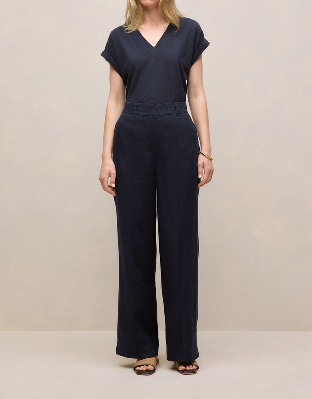 Trenery - Linen Pintucked Pant in Night Sky