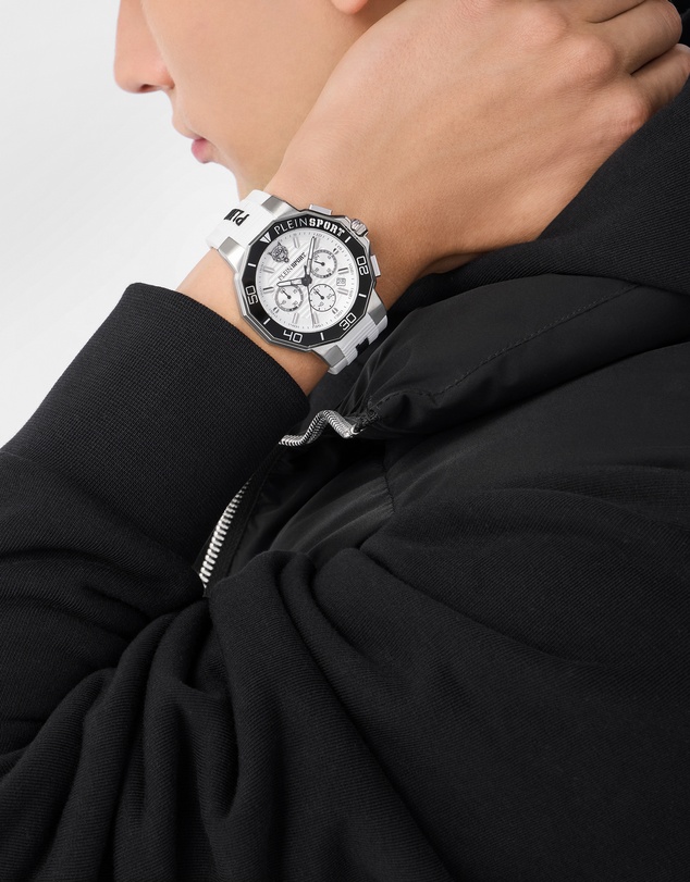 Plein Sport - PLEIN TITAN Watch 46mm White Silver Dial and White Silicone Strap