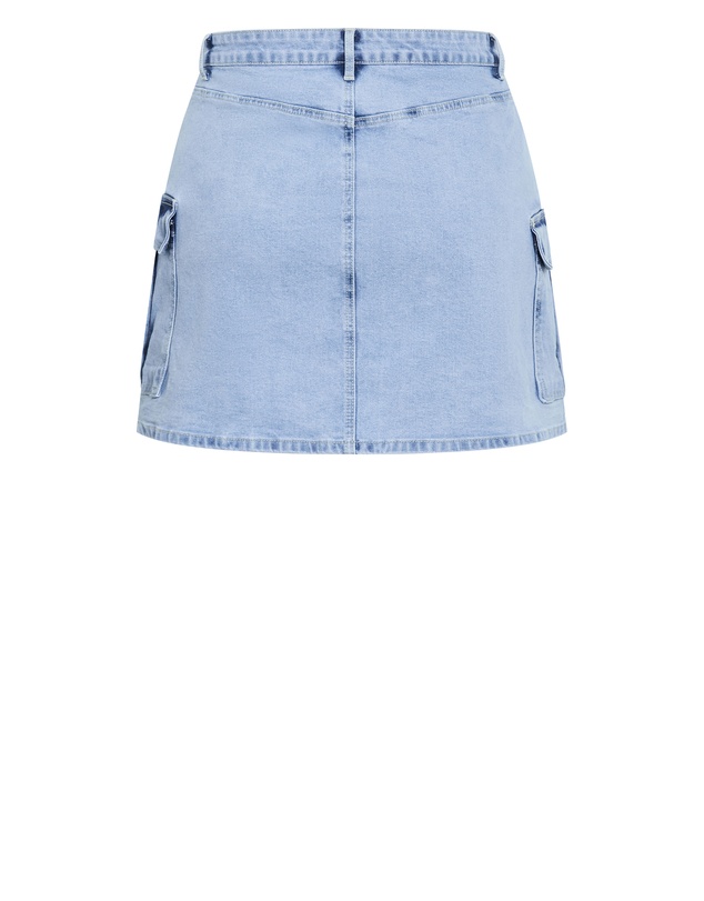City Chic - Plus size Carla Cargo Denim Skirt - mid wash