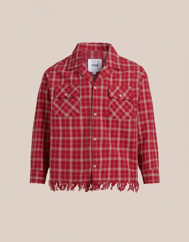 Found - Raw Cut Fringe Plaid Camp Shirt