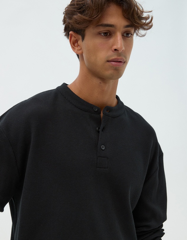 AERE - Textured Cotton Henley Tee