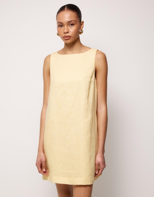 AERE - Indra Boat Neck Linen Mini Dress