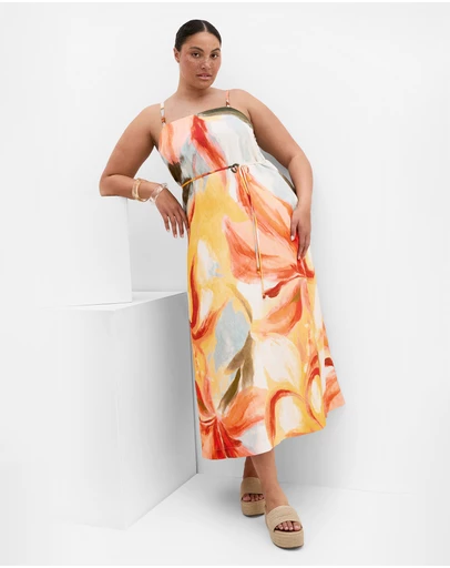 City Chic - Plus size Alexi Bloom Print Maxi Dress - sunset