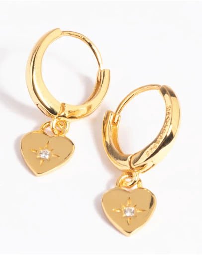 Lovisa - Gold Plated Sterling Silver Heart Diamante Huggie Hoop Earrings