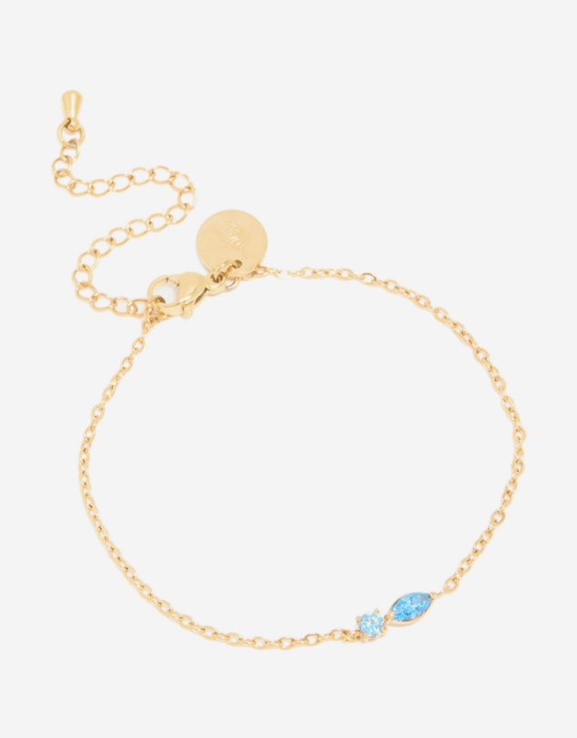 Lovisa - Waterproof Gold Plated Stainless Steel December Blue Cubic Zirconia Birthstone Bracelet