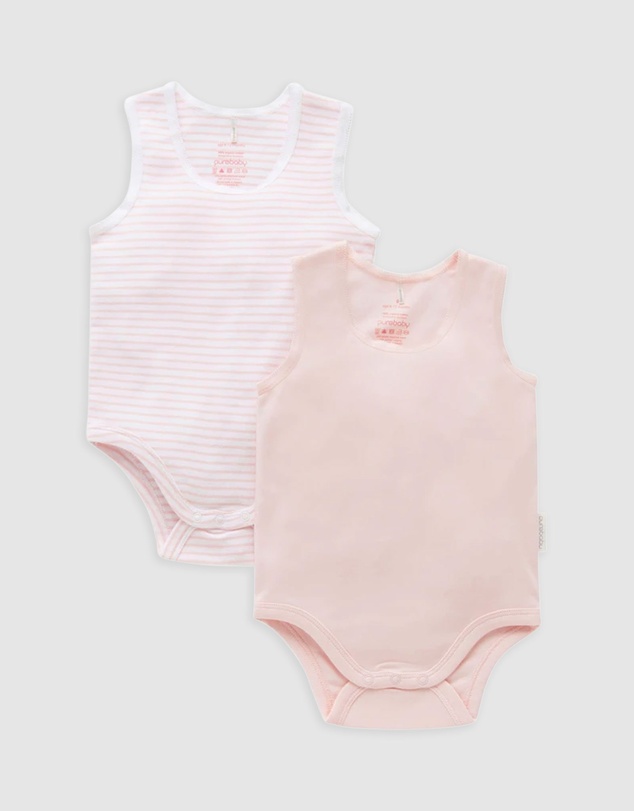 Purebaby - Rib Bodysuit 2 pack-Babies