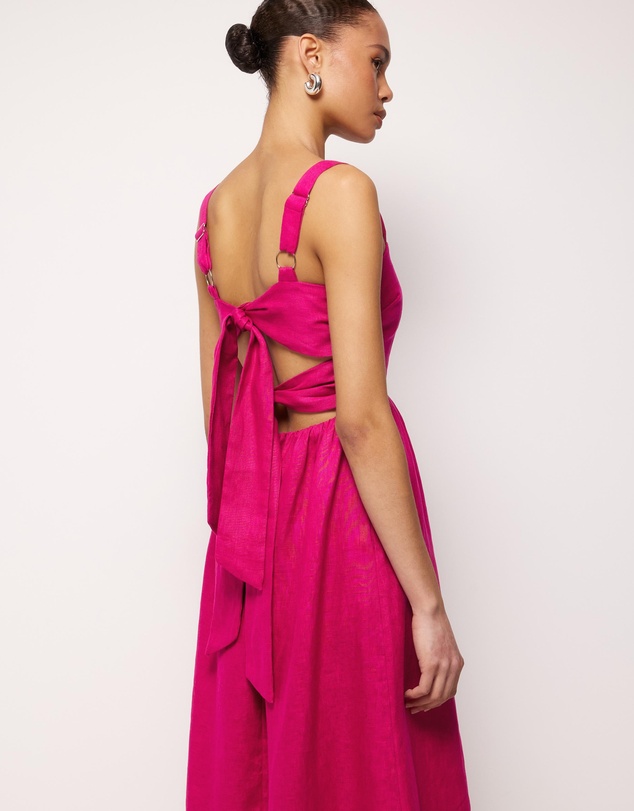 AERE - Raina Tie Back Linen Midi Dress