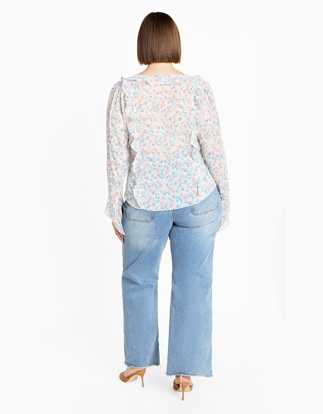 City Chic - Plus size Lidia Ruffle Print Top - cream