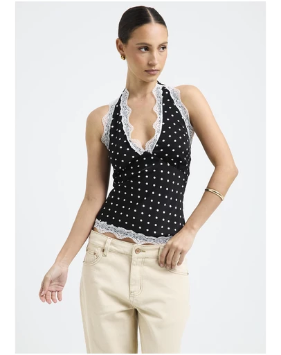 Alice In The Eve - Macko Polka Lace Halter Top