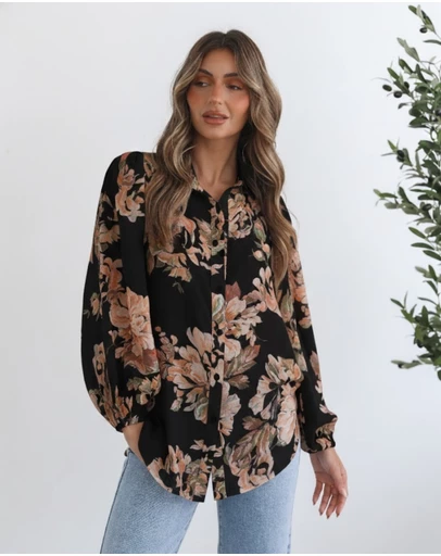 Esther & Co - Veiga Blouse - Black Floral