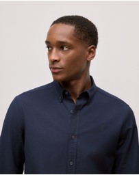Trenery - Regular Fit Cotton Monogram Oxford Shirt in Navy