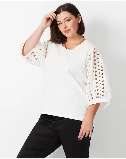 17 Sundays - Cutwork Lace Sleeve Top