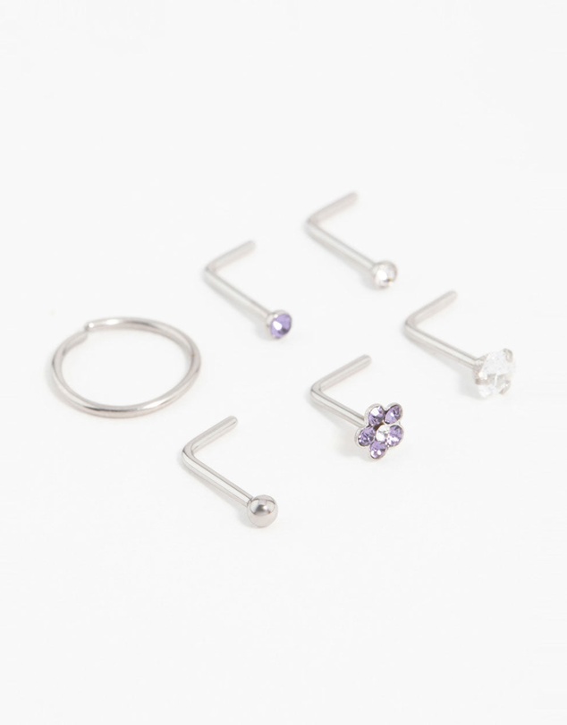 Lovisa - Surgical Steel Cubic Zirconia Flower Nose Piercing 6-Pack