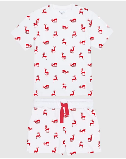 Sant And Abel - Kids Reindeer Red Short PJ Set