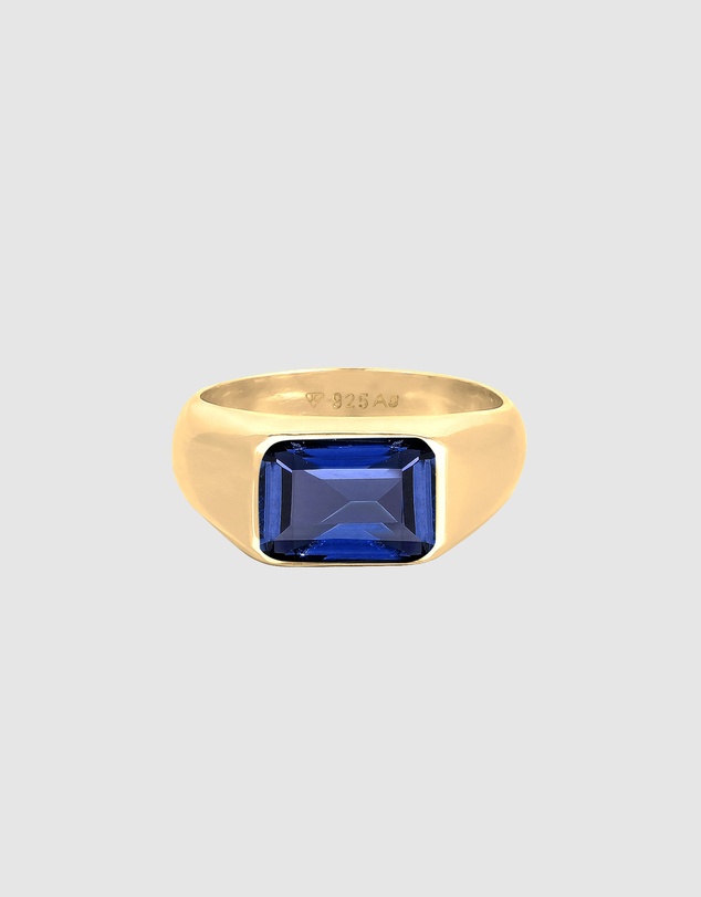 Elli Jewelry - Ring Signet Sapphire Sterling Silver Gold Plated