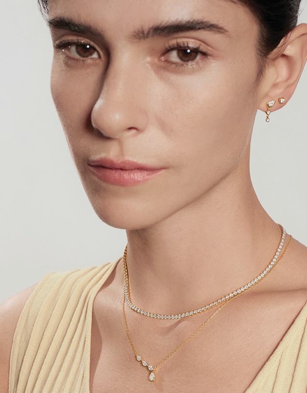 Ania Haie - Gold Half-Bezel Angled & Dangle Teardrop Necklace