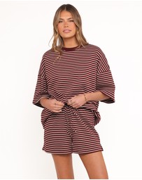 Petal & Pup - Hellen Stripe Short Set - Burgundy Cream Stripe