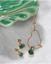 Elli Jewelry - Jewelry Set Solitaire Pendant Set Stud Earrings with Crystals Green in 925 Sterling Silver Gold Plated