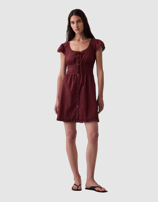 GAP - SS Lace Trim Button Mini Dress