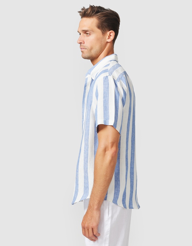 Vacay Swimwear - S/S Blue Stripe Linen Shirt