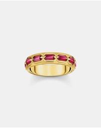 THOMAS SABO - Gold Plated Band Ring in Crocodile Design with Red Stones