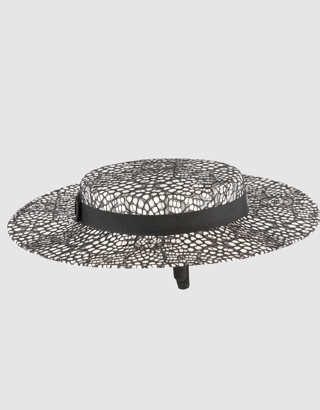 Max Alexander - White & Black lace-covered Boater Hat